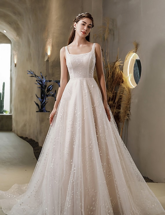 square neck wedding dress