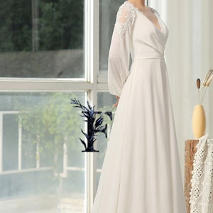 Modest Long Sleeve Wedding Dress, Wedding Gown, Flowing Crepe Georgette ...