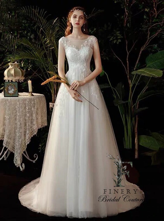 Bohemian Leaves Vine Short Sleeve Illusion Bodice Wedding Dress, Boho,  Beach, Garden Wedding Dress, Sweetheart Sparkle Wedding Dress 