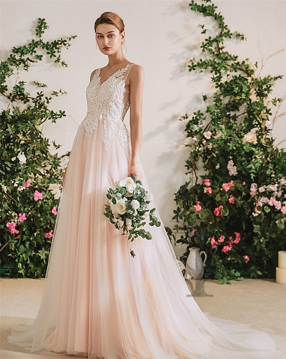 V-Neck Bohemian Beach Wedding Dresses Spaghetti Crystal Beaded Bridal –  TANYA BRIDAL