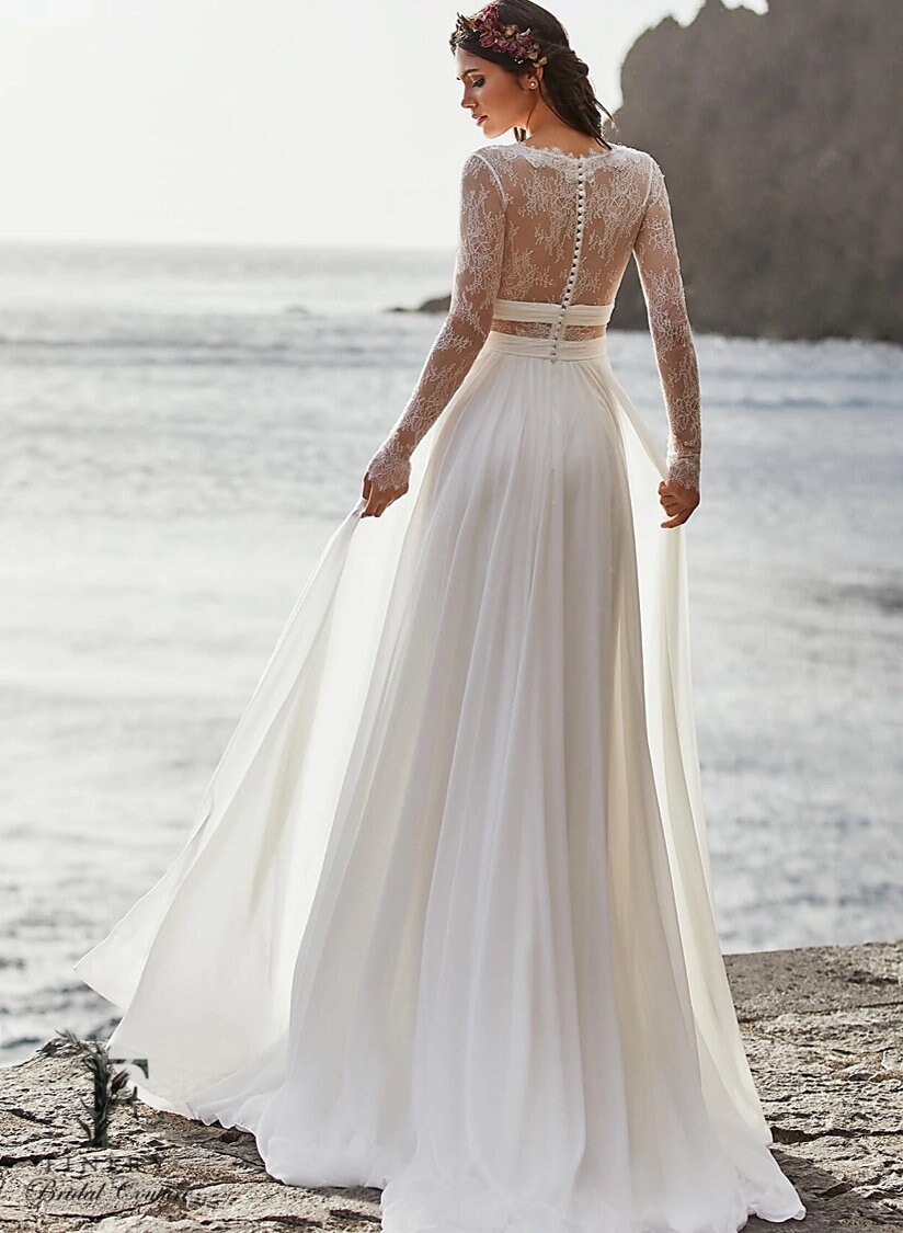 Lace Long Sleeve Bodice Wedding Dress 