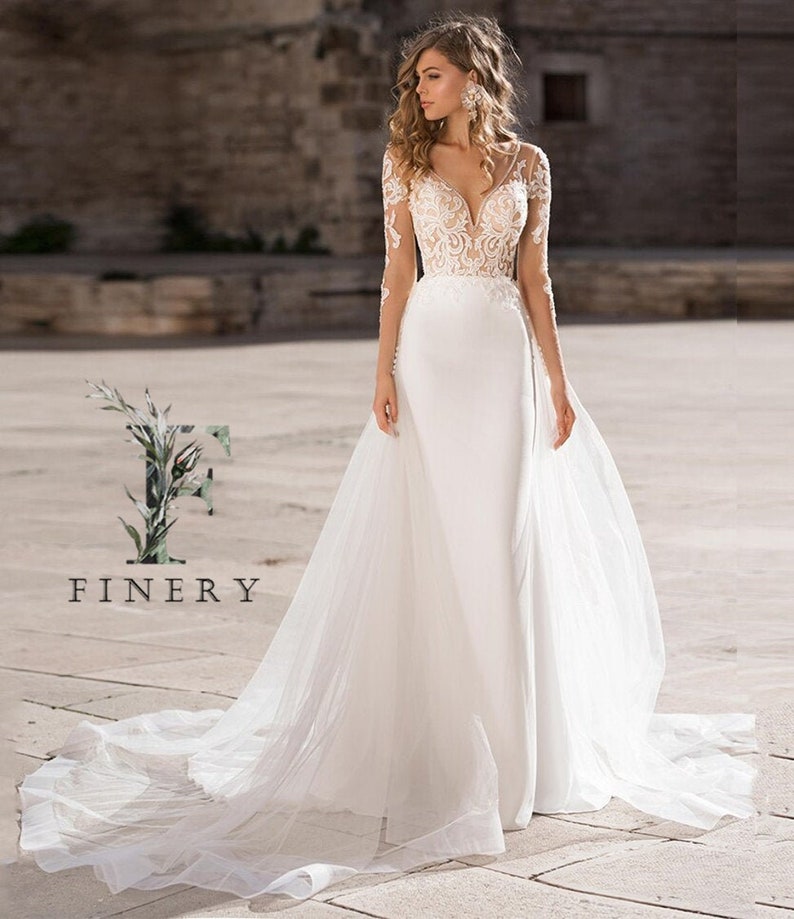 Beach Bohemian Wedding Dress Boho Illusion Lace Bodice Etsy