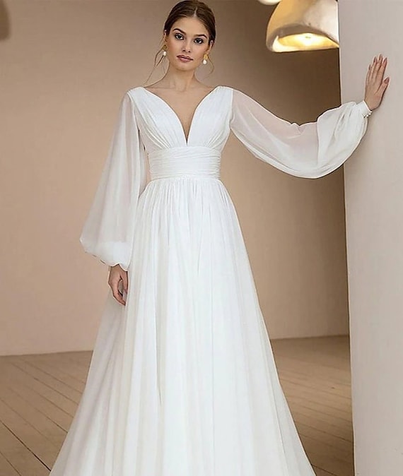 Graceful Long Sleeve Bohemian Wedding Dress Wedding Gown - Etsy