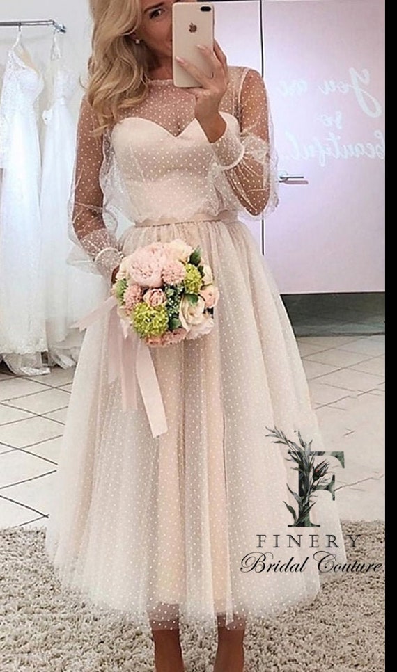 Long Sleeve Dotted Tulle Wedding Dress ...