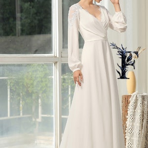 Modest Long Sleeve Wedding Dress, Wedding Gown, Flowing Crepe Georgette ...