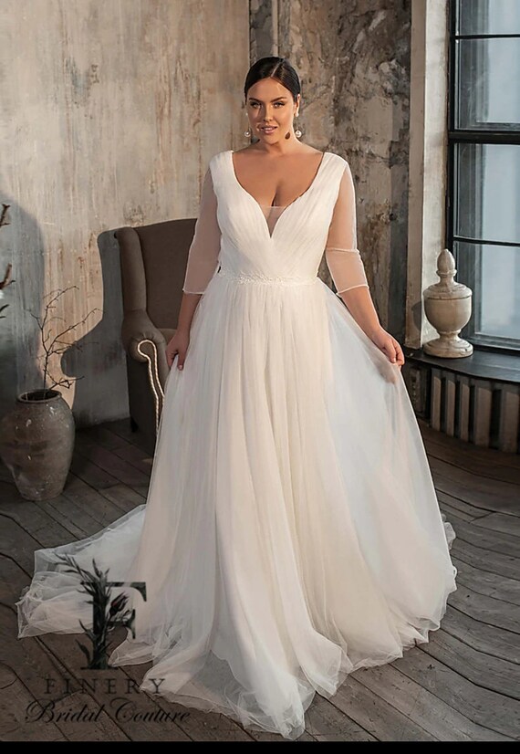 Three Quarter Sleeve Illusion Tulle 