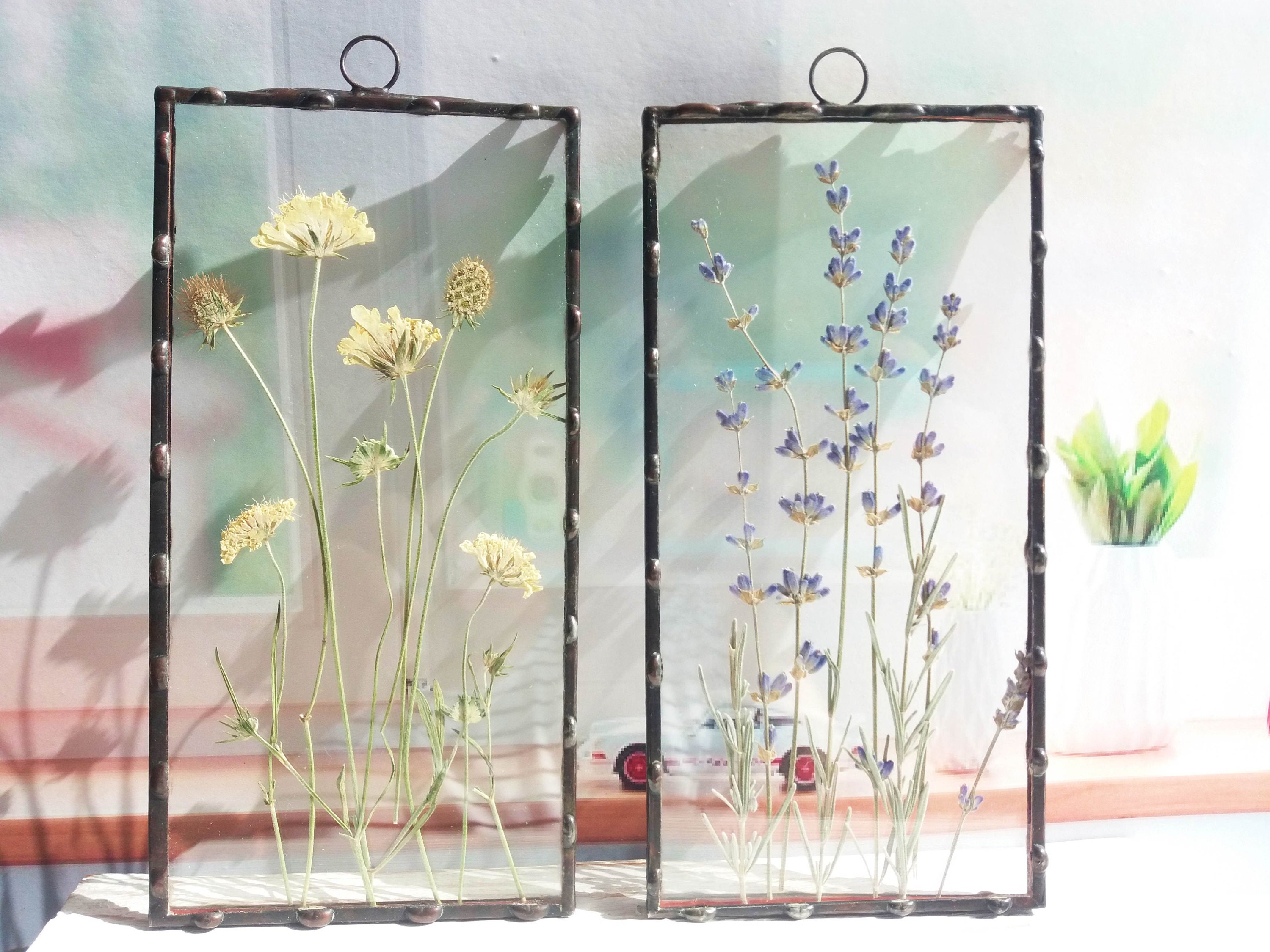 Pressed flower frame 2 piece wall art Stained glass panel Etsy