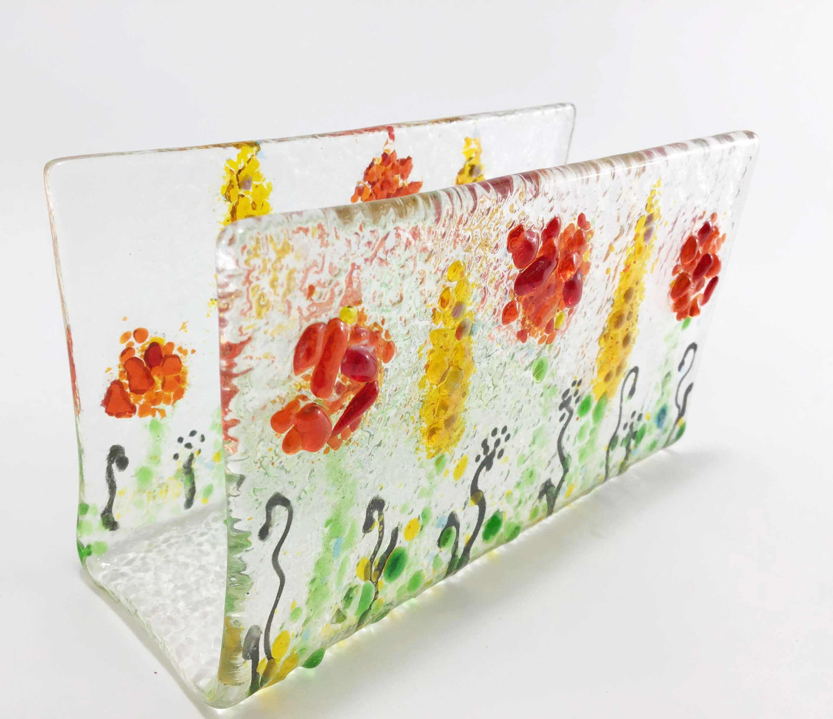 Kitchen decor napkin holder fused glass art Poppy gift Etsy