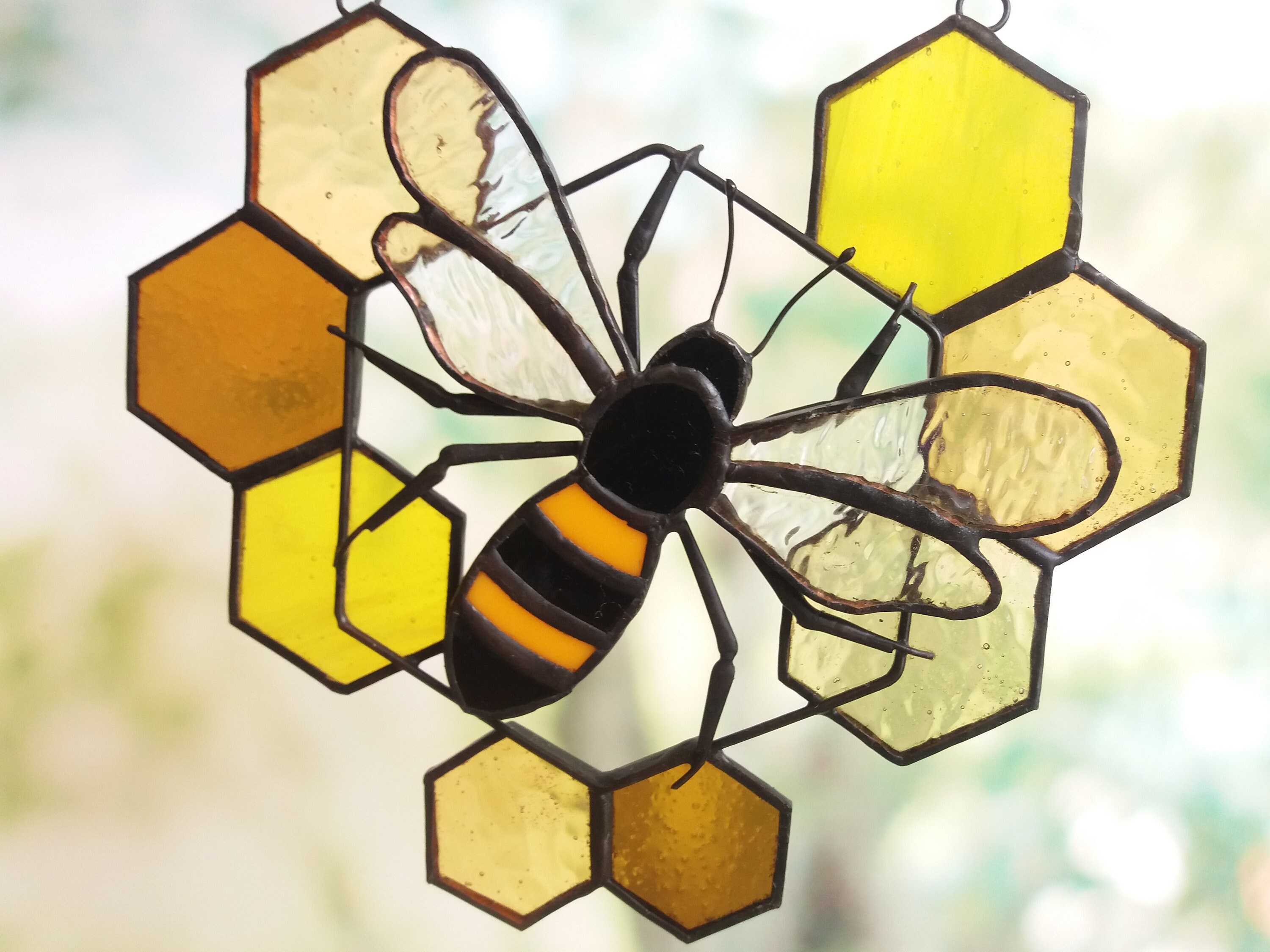 Bee suncatcher stained glass window hangings wall Etsy