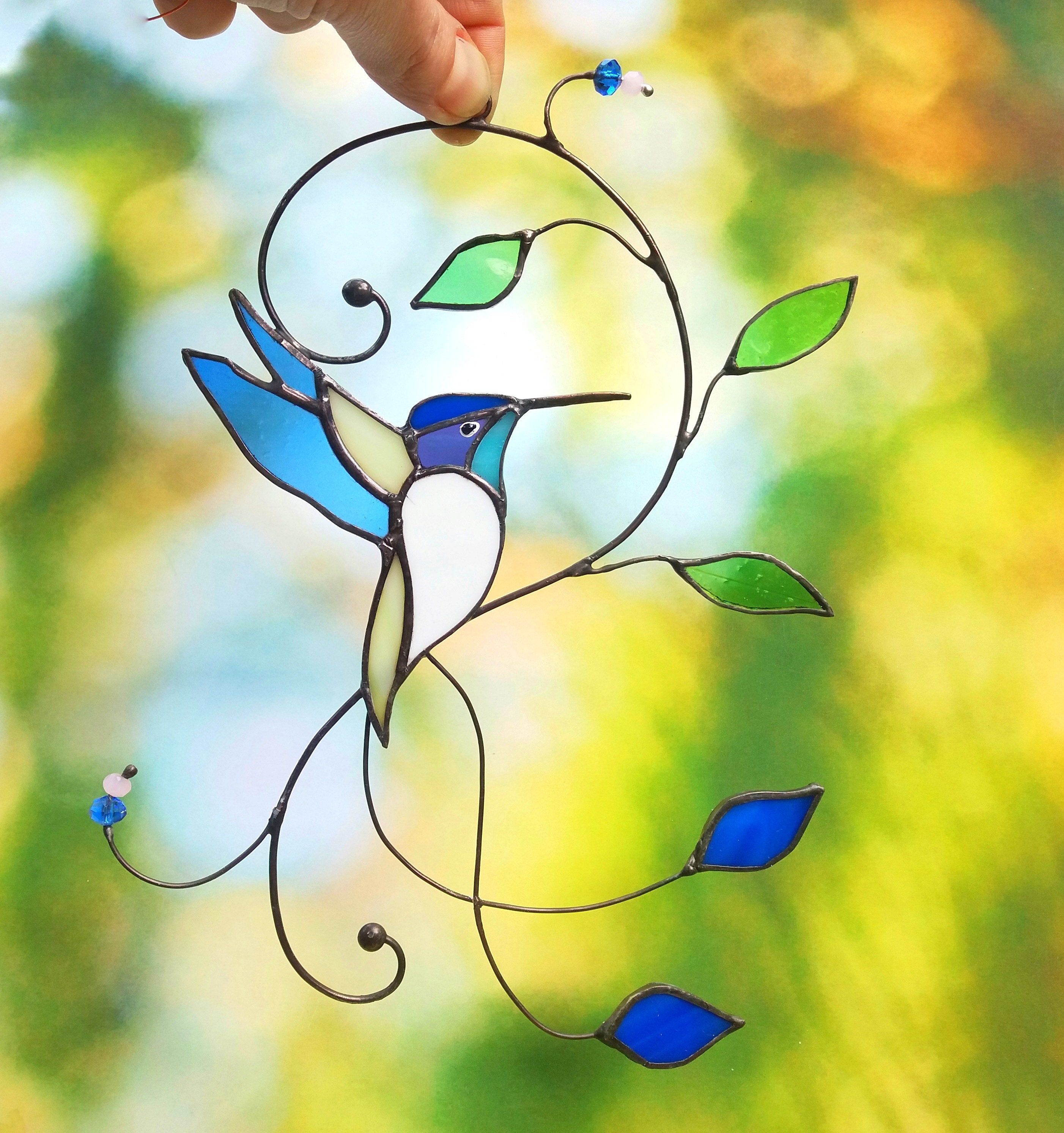 Stained Glass Art Hummingbird Glass Wall Hanging Decor Etsy