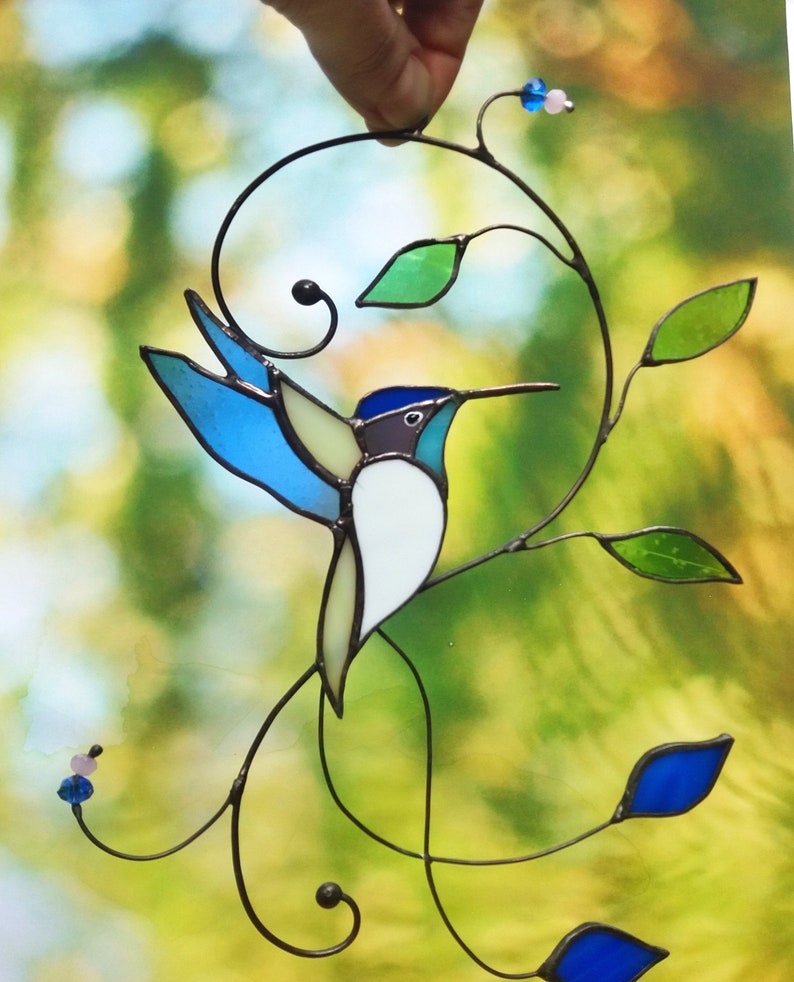 Stained Glass Art Hummingbird Glass Wall Hanging Decor Etsy