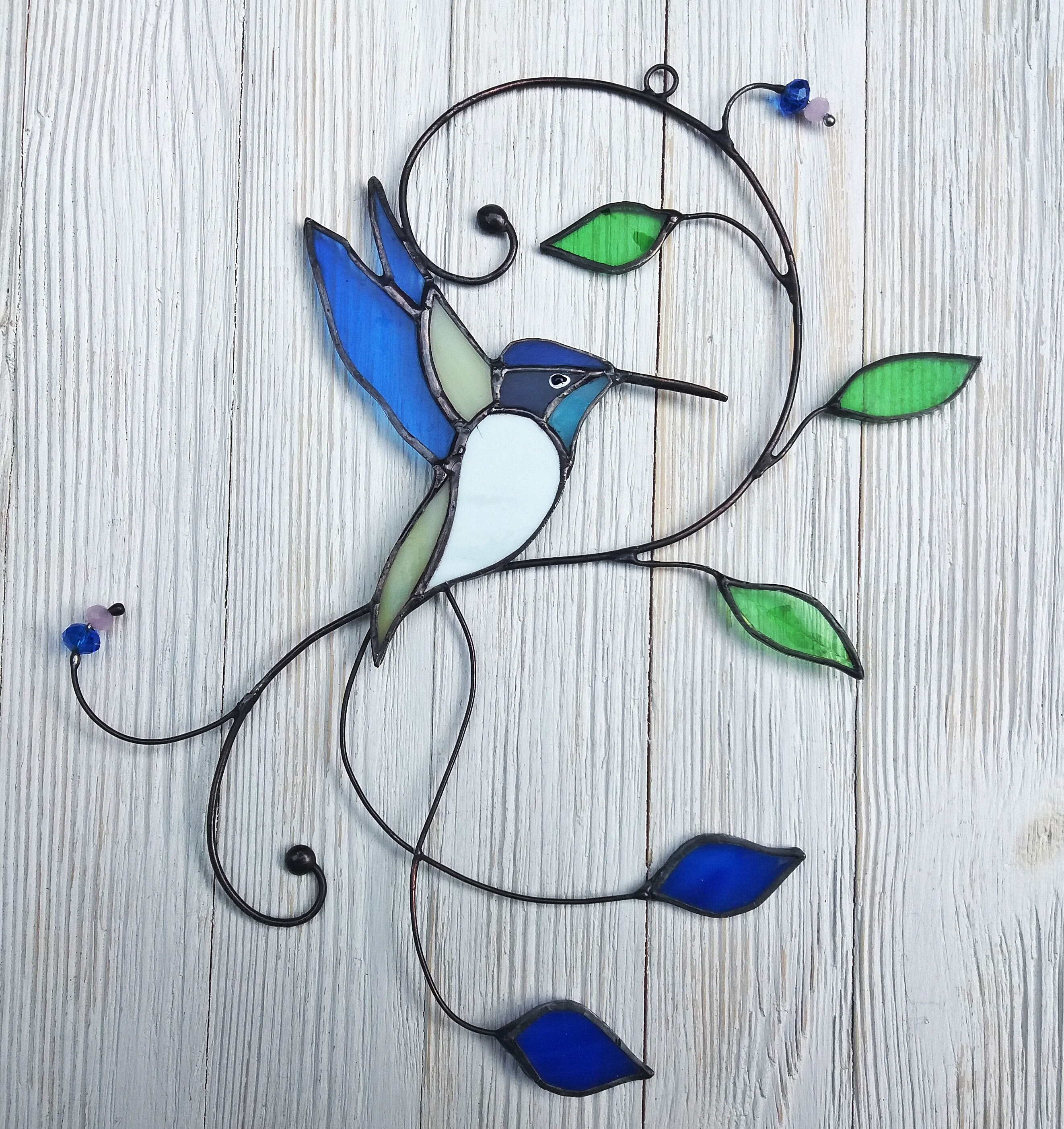 Stained Glass Art Hummingbird Glass Wall Hanging Decor Etsy
