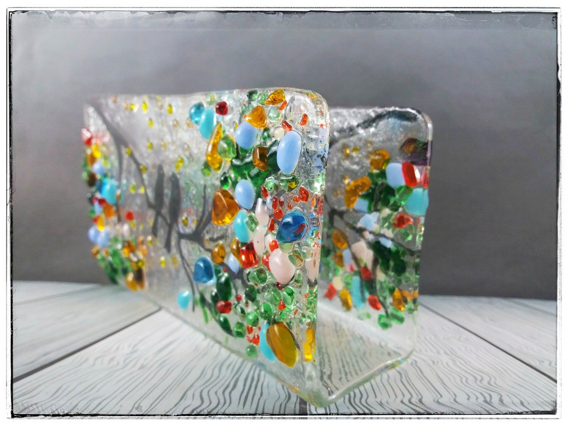 Fused glass art napkin holder Stained glass bird lover gift Etsy