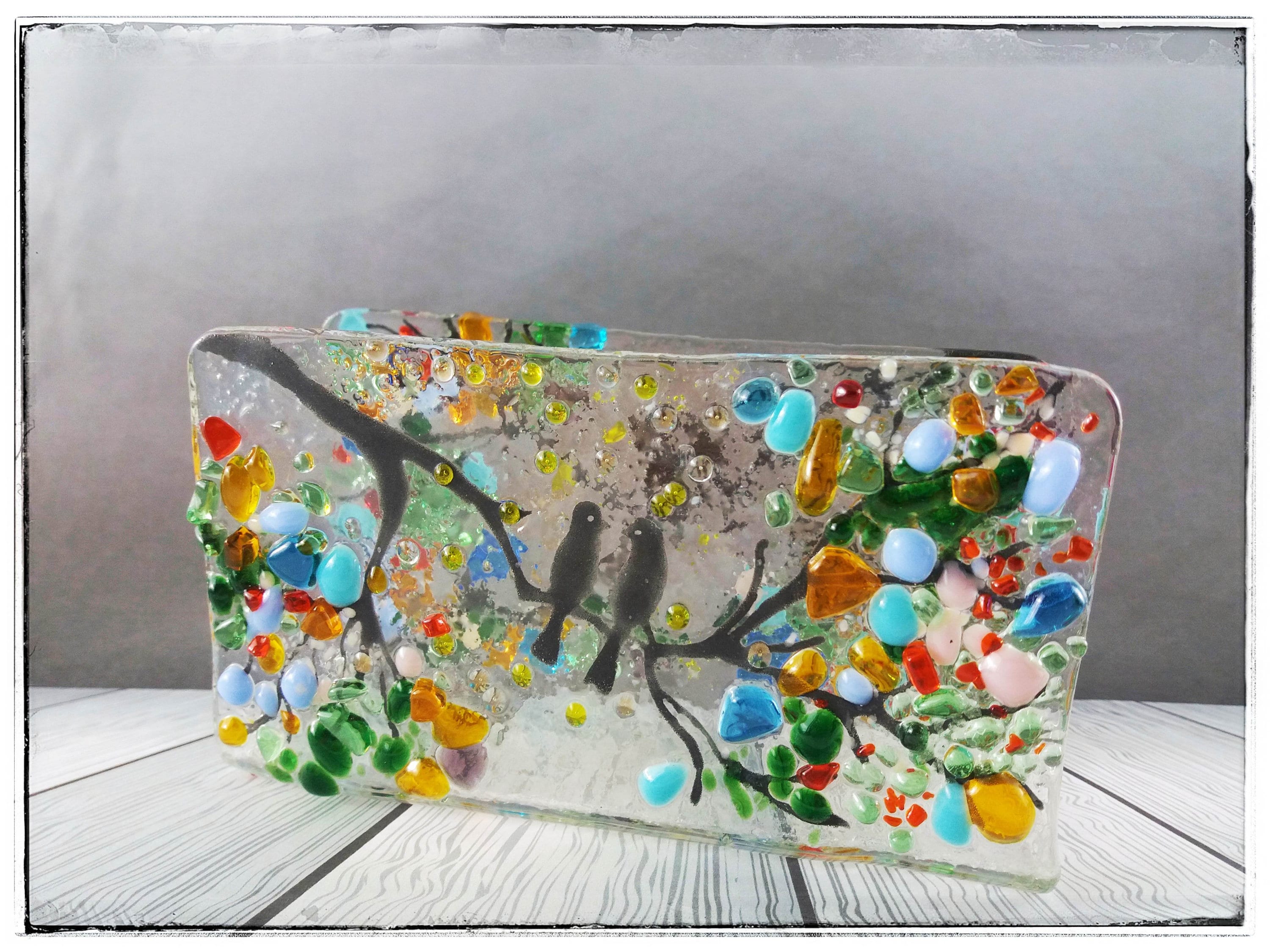 Fused glass art napkin holder Stained glass bird lover gift Etsy