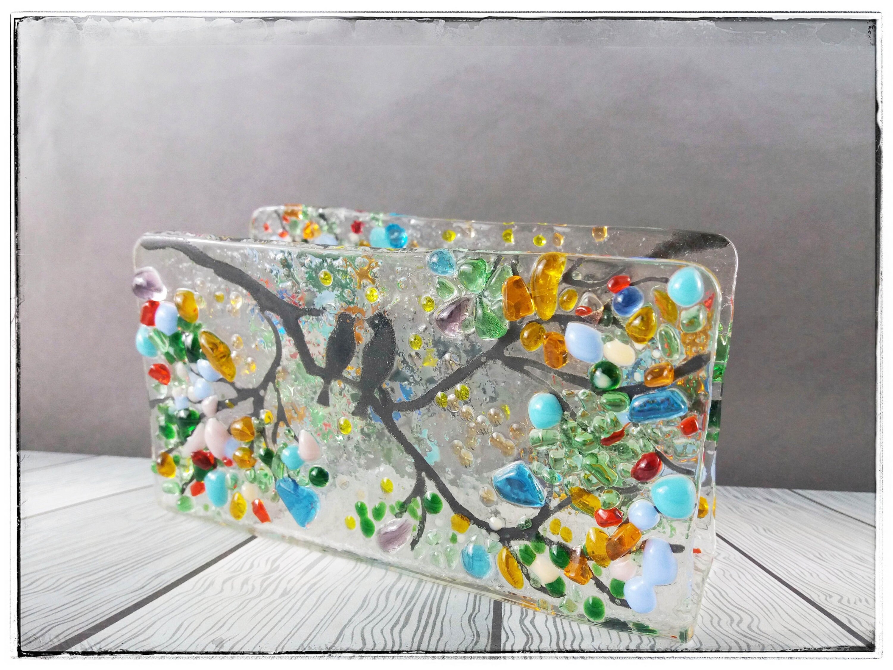 Fused glass art napkin holder Stained glass bird lover gift Etsy
