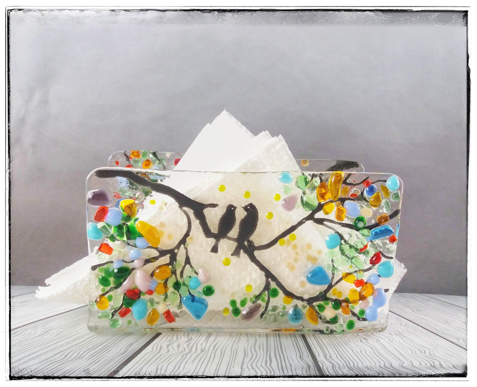 Fused glass art napkin holder Stained glass bird lover gift Etsy