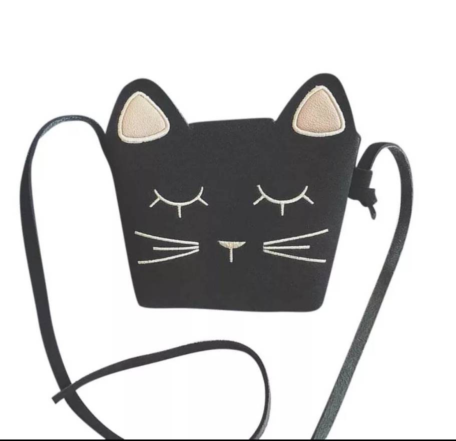 Cat coin purse Shoulder bag Black faux suede Etsy