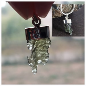 Hanger ruwe moldaviet: sterlingzilver, Tsjechisch, krachtig kristal
