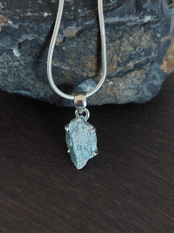 Raw Paraiba Kyanite Pendants: Sterling Silver