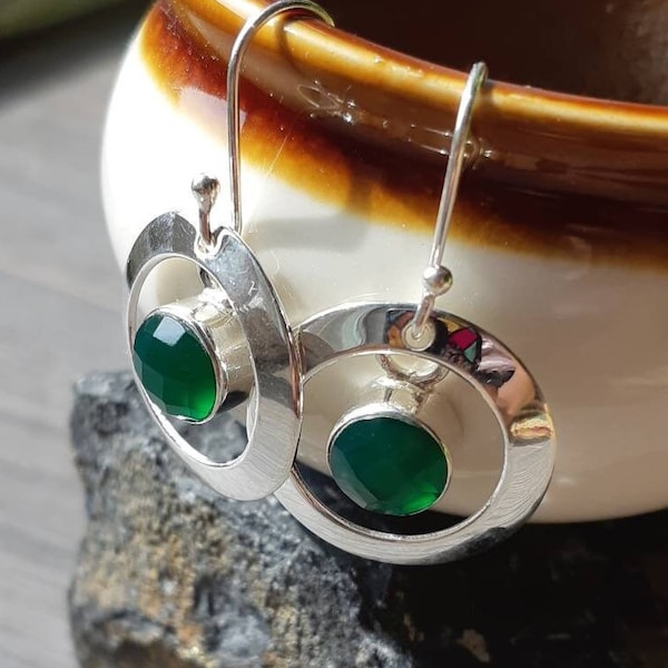 Green Onyx EARRINGS (Sterling Silver + FACETED High Grade Crystals) **Price is for one pair of earrings**