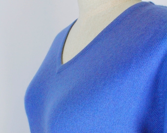 Cornflower Blue Cashmere V-neck Pullover Sweater For Women