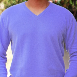 Lavender Blue Cashmere V-neck Pullover Sweater For Men, Men&#39;s Cashmere Sweater, Men&#39;s Woolen Sweater, Men&#39;s Pullover, Gift for Boyfriend