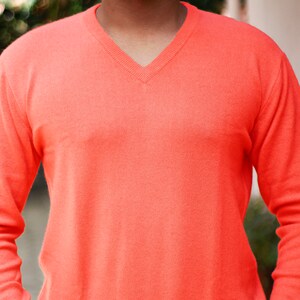 Handmade Cashmere V-Neck Sweater – Bright Peach Pullover for Men