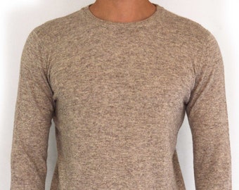 100% Cashmere Natural Light Brown Pullover Sweater For Men, Men's Cashmere Crew-neck Sweater, Men's Woolen Sweater, Men's Cashmere Pullover