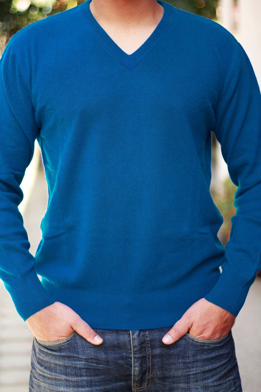 100 Cashmere Royal Blue Pullover Sweater for Men Men's Etsy