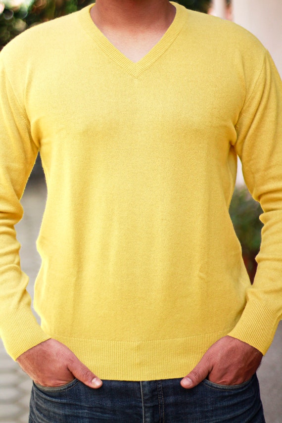 Yellow Cashmere V-neck Pullover Sweater 