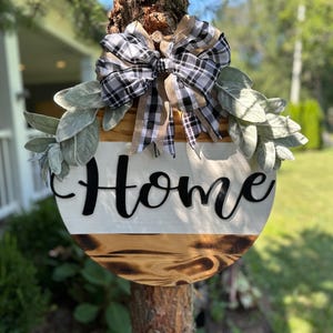 Home porch sign with Buffalo Plaid ribbon | Doorhanger | Home Decor