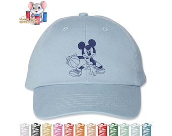 Mickey Playing Basketball Embroidered Dad Hat, Adjustable Adult & Youth Sizes, Variety of Cap and 80 Stitch Colors, Low Profile Hat