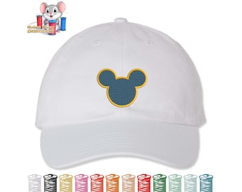 Mickey Mouse Ears Embroidered Dad Hat, Adjustable Adult & Youth Sizes, Variety of Cap and 80 Stitch Colors, Low Profile Hat