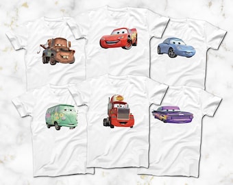 Cars Lightning McQueen T-Shirt, Tow Mater, Sally Carrera , Fillmore, Mack, Ramone Full Character Print T-Shirts