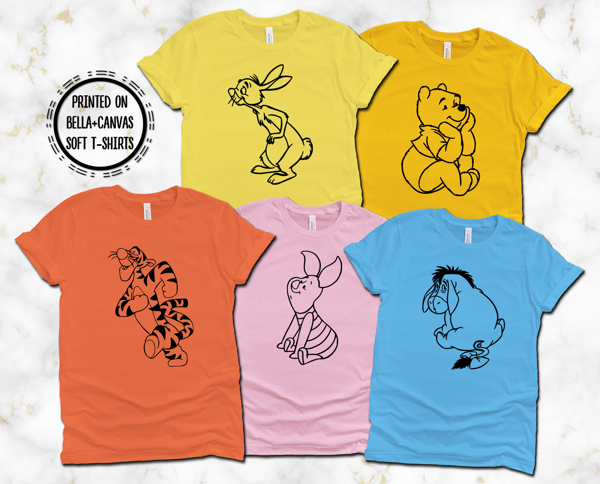 Tigger, Outline Pooh, Pooh Eeyore T-shirts, Canvas T-shirts Winnie on Bella and the Etsy Printed Friends Rabbit, Print - T-shirts, Piglet, Winnie