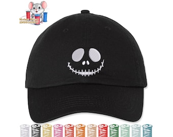 Jack Skellington Embroidered Dad Hat, Adjustable Adult & Youth Sizes, Variety of Cap and 80 Stitch Colors, Low Profile Hat
