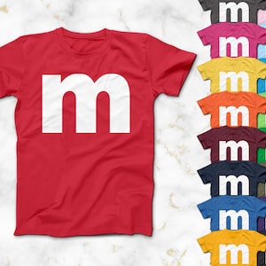 Candy M Print T-Shirt, Available in 17 T-Shirt Colors, Adult Unisex, Women&#39;s, Kids Youth, Colorful Chocolate Candy Halloween T-Shirts