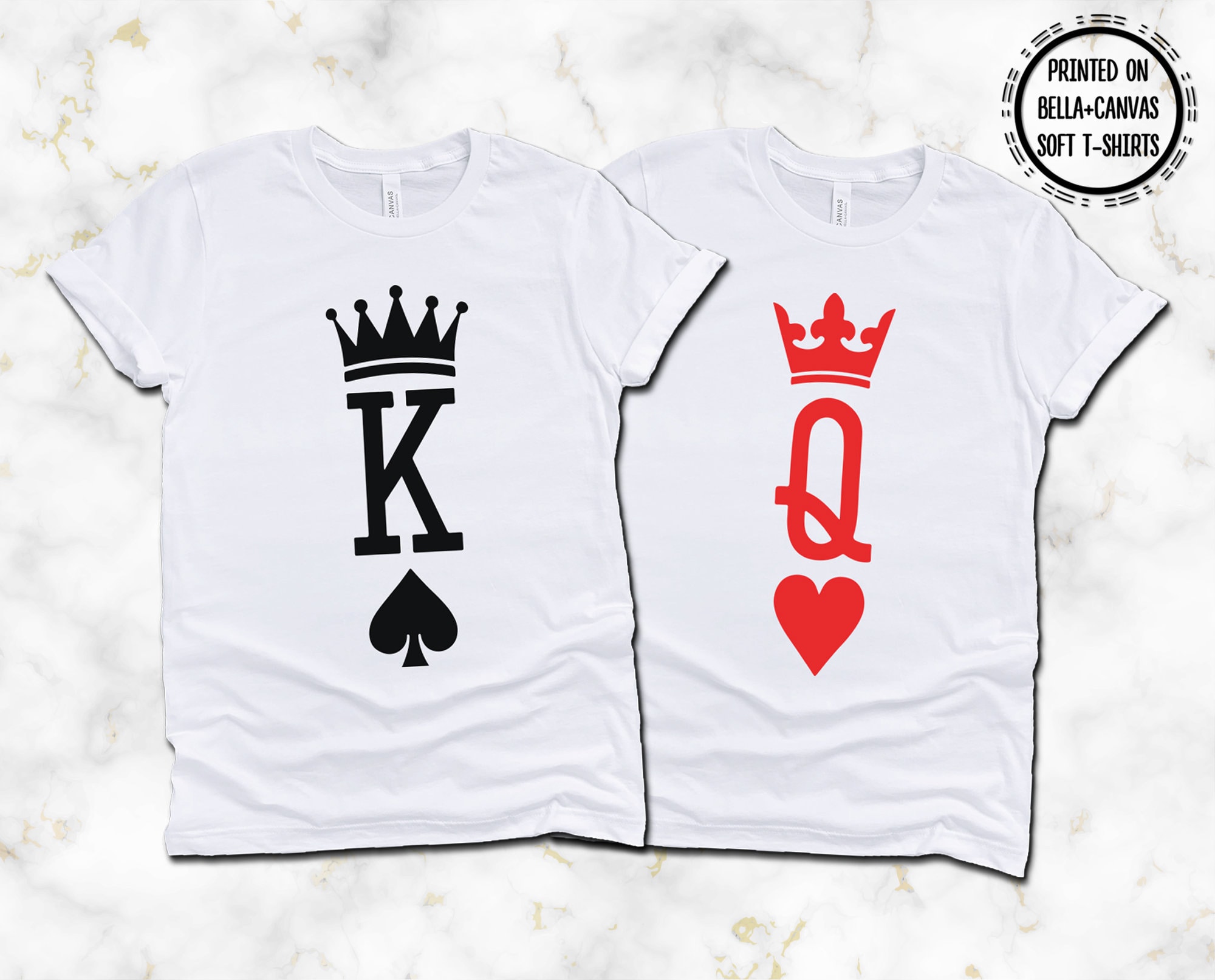 King of Spades Queen of Hearts Couples T-shirts, Printed on