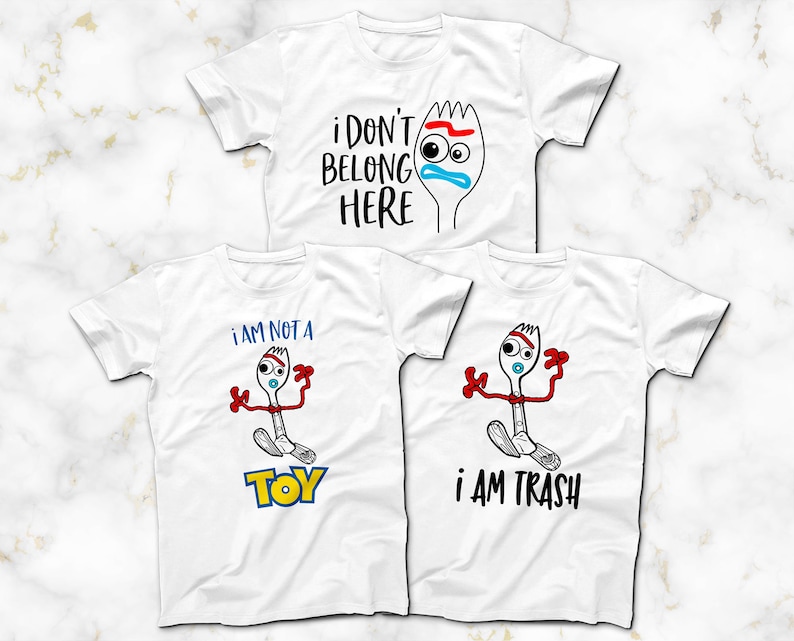 Toy Story Forky T-Shirts, I Don't Belong Here Forky T-Shirt, I am not a Toy Forky T-Shirt, I am Trash Forky T-Shirt, Forky Fun T-Shirts image 1