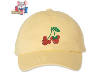 Mickey Minnie Cherry Couples Embroidered Dad Hat, Adjustable Adult & Youth Sizes, Variety of Cap Colors, Low Profile Unstructured Soft Cap
