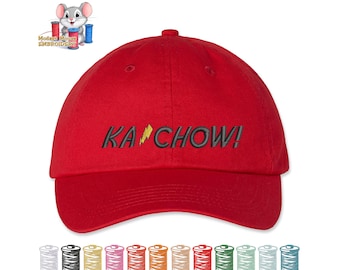 Lightning McQueen Ka-Chow Embroidered Dad Hat, Adjustable Adult & Youth Sizes, Variety of Cap and 80 Stitch Colors, Low Profile Hat