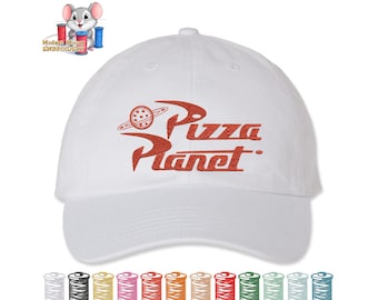Pizza Planet Embroidered Dad Hat, Adjustable Adult & Youth Sizes, Variety of Cap and 80 Stitch Colors, Low Profile Hat