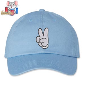 Mickey Mouse Peace Sign Glove Embroidered Dad Hat, Adjustable Adult & Youth Sizes, Variety of Cap Colors, Low Profile Unstructured Soft Cap