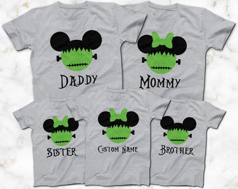 Frankenstein Mickey Mouse Minnie Mouse CUSTOM T-Shirts, Disney Halloween Family Tees, Frankenstein Mickey Ears Mommy Daddy Sister Brother