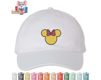 Minnie Mouse Ears Bow Embroidered Dad Hat, Adjustable Adult & Youth Sizes, Variety of Cap and 80 Stitch Colors, Low Profile Hat