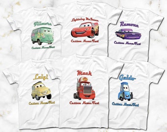 CARS Characters with Text T-Shirts, Fillmore, Lightning McQueen, Ramone, Luigi, Mack, Guido Custom T-Shirts