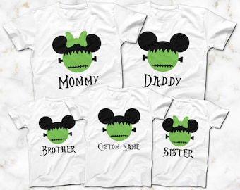 Frankenstein Mickey Mouse Minnie Mouse CUSTOM T-Shirts, Disney Halloween Family Tees, Frankenstein Mickey Ears Mommy Daddy Sister Brother