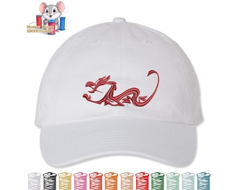 Mushu Dragon Embroidered Dad Hat, Adjustable Adult & Youth Sizes, Variety of Cap and 80 Stitch Colors, Low Profile Hat