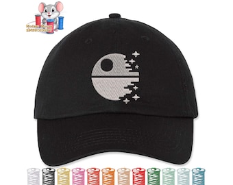 Death Star Embroidered Dad Hat, Adjustable Adult & Youth Sizes, Variety of Cap and 80 Stitch Colors, Low Profile Hat