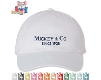 Mickey and Co. Since 1928 Embroidered Dad Hat, Adjustable Adult & Youth Sizes, Variety of Cap and 80 Stitch Colors, Low Profile Hat